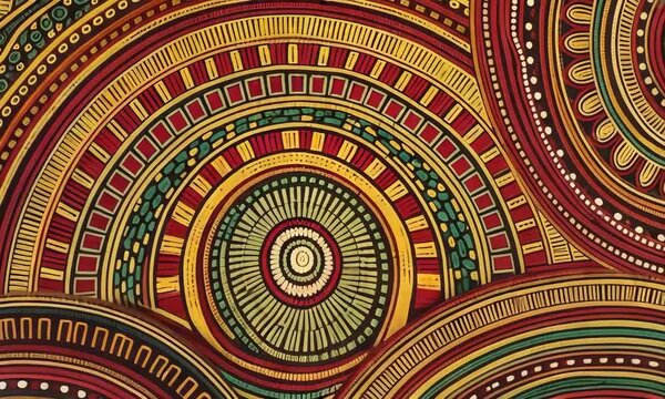 An intricate aboriginal dot painting with a vibrant display of concentric circles