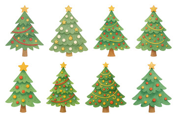 Fototapeta premium PNG Festive decorated Christmas trees illustration, element set on transparent background
