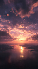 Obraz premium Breathtaking Sunset Over Srene Landscape: A MajesticDisplay of Colors and Beauy in Nature’s Evening Glow