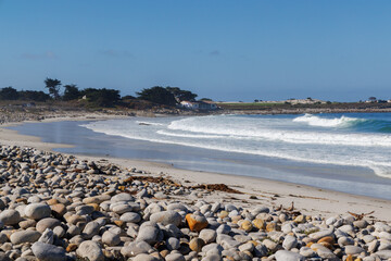 Scenic ocean coast along California 17-Mile Drive on a sunny day