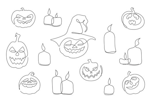 Graphic clip art with vector doodle pumpkins and candles for Halloween