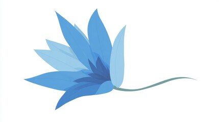 Obraz premium Artistic illustration of a blue flower with multiple petals and a curved stem, isolated on white.