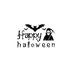 Black Grim Reaper Bats and Happy Halloween Text Graphic
