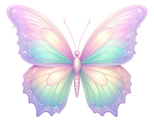 Beautifully patterned pastel butterfly illustration with ornate details and flowing lines