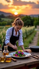 Sunset Culinary Artistry with Fresh Gourmet Ingredients