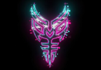 Abstract glowing tribal mask isolated on white background for digital art, logo, or graphic design.