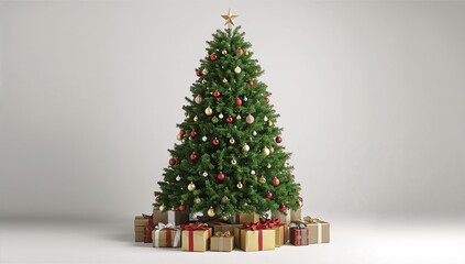 Christmas Tree with Gifts Underneath and Festive Holiday Decoration