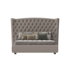 A luxurious bed with an elegant headboard and comfortable pillows, perfect for a restful sleep