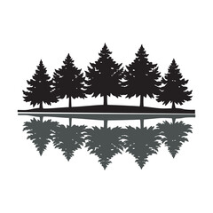 Fototapeta premium Tree Line Reflection Silhouette Vector Illustration