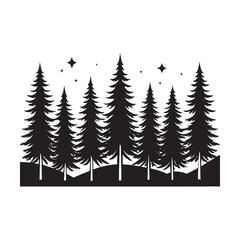 Obraz premium Minimal Pine Tree Line Silhouette