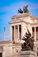 Obraz premium The National Monument to Vittorio Emanuele II, more commonly known as the Vittoriano or also Altar of the Fatherland, located in Rome, Italy (detail).