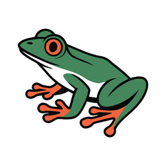 Naklejka premium Minimalist green frog logo with orange accents and detailed legs, modern typography for 