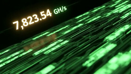 Dynamic digital data stream visualization with glowing metrics, representing high-speed processing and technological advancement in a futuristic network. - Powered by Adobe