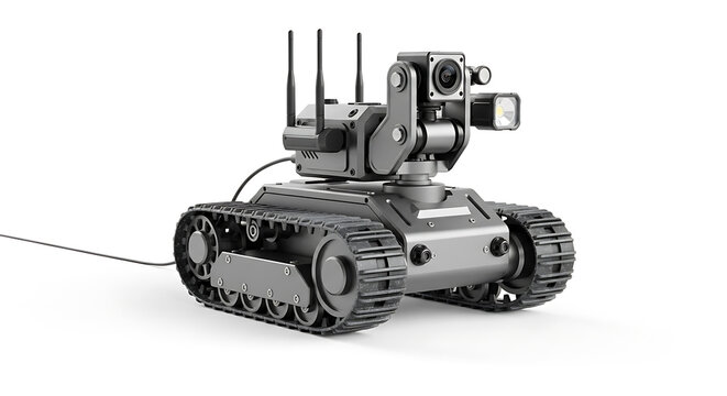 Surveillance Robot on White Background