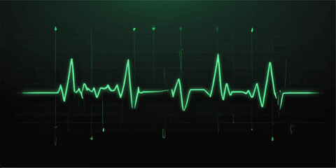 Green heart rate graph pulsing on a medical monitor