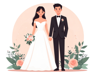  Newlywed Couple Vector Illustration Bride and Groom Together 