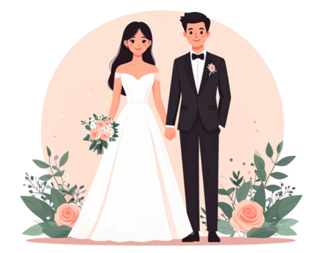  Newlywed Couple Vector Illustration Bride and Groom Together  - Powered by Adobe