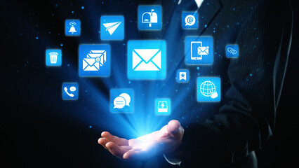 Email icons show digital communication, email service, and inbox management. Email supports online...