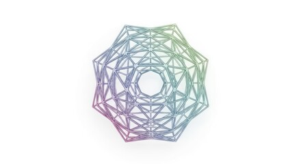 Abstract Geometric Wireframe Structure with Iridescent Gradient Colors on White Background for Modern Design and Technology