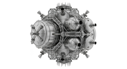 Complex mechanical engine part isolated on transparent background