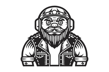 Cartoonish Biker with Helmet on White Background, Leather Jacket Style Art