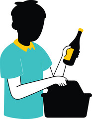 Person placing a bottle into a black bin