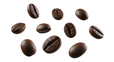 Scattered Roasted Coffee Beans on Black Background isolated on a transparent background