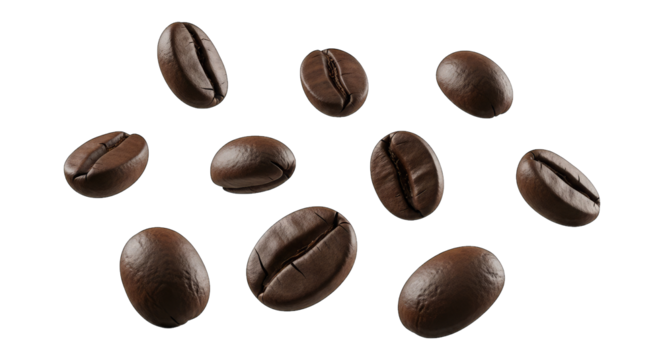 Scattered Roasted Coffee Beans on Black Background isolated on a transparent background