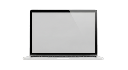 Silver Laptop with Blank Screen computer notebook isolated on a transparent background