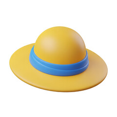 Fototapeta premium Yellow straw hat with blue ribbon isolated on transparent background