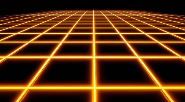Black and orange floor with a yellow grid. The floor is lit up and the yellow squares are glowing