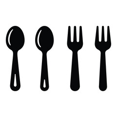 Simple silhouettes of two spoons and two forks essential kitchen utensils for dining and cooking