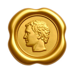 A blank gold wax seal stamp, isolated on a transparent background