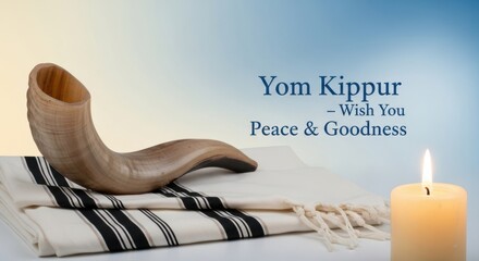 Yom Kippur Banner with Shofar and Tallit for Jewish Celebration