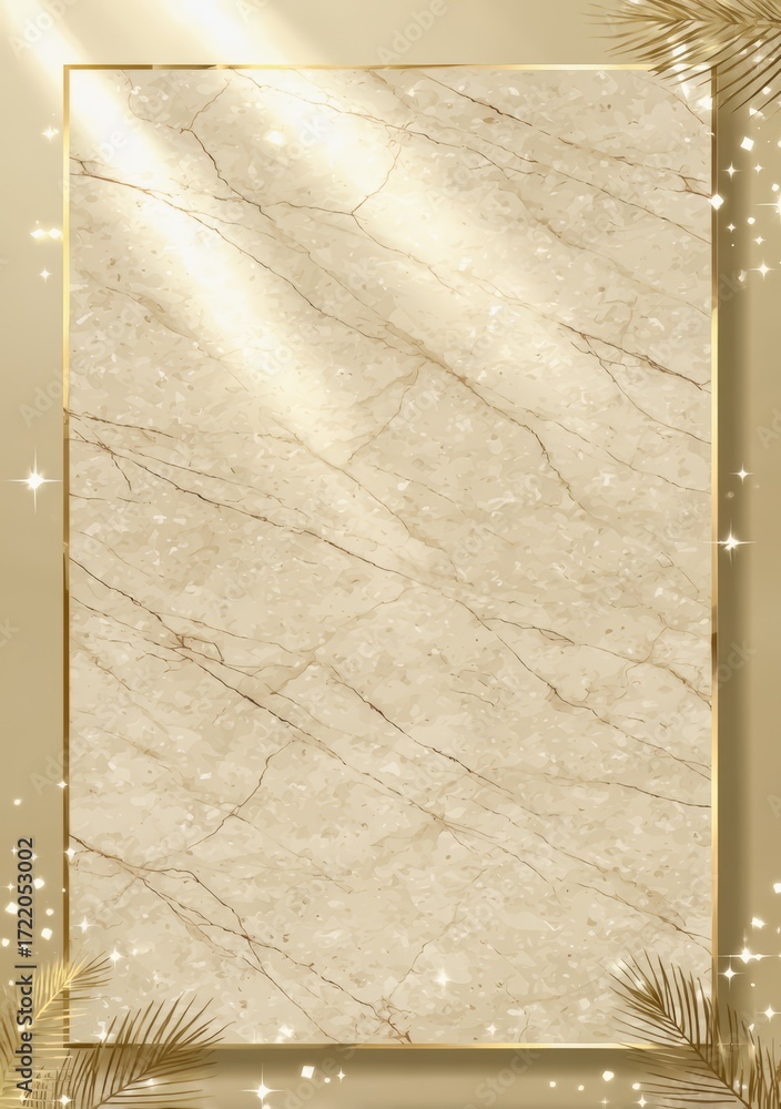 Poster gold frame with a tan background and a few stars. the frame is a border for a photo