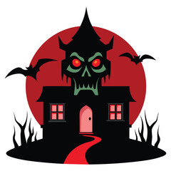 Halloween Haunted Mansion Vector Illustration