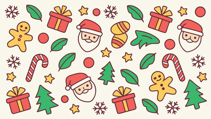 Hand drawn seamless doodle pattern festive christmas elements joyful holiday season background design