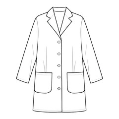 Black and white line drawing of a lab coat with buttons and pockets doctor coat medical uniform