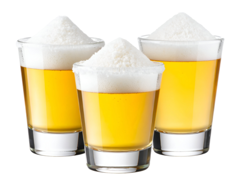 Three frothy glasses of golden beer with a creamy foam topping, perfect for a refreshing beverage moment.