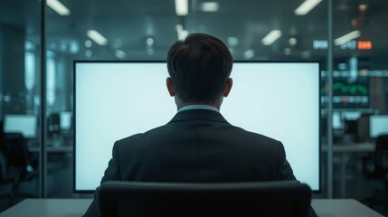 Man Working in Front of Screen in Modern Office