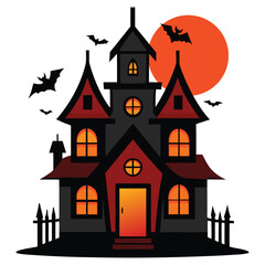 Spooky Horror House Illustration on White Background