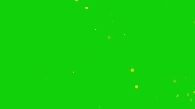 Glowing Fire particles flying ember, burning ash fire sparks isolated. 4K animation on green screen.