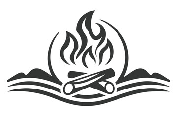 Detailed Campfire Design with Vivid Flame on White Background Isolated