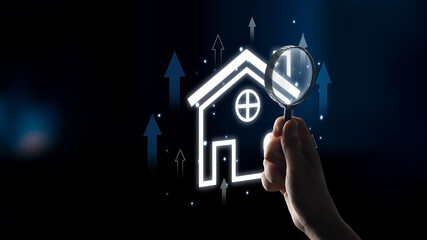 Real estate investment profit illustration showing rising house value, property return, and real...