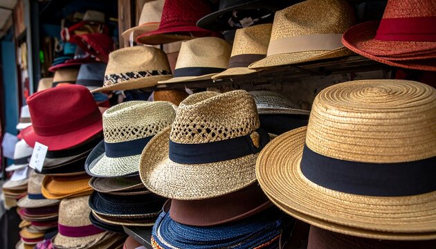 Many hats on shelves