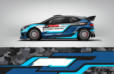 Obraz premium Rally Car Wrap Livery Design With Blue Black Camouflage Racing .Livery Vector EPS Printable File