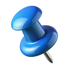 Single blue push pin isolated on white background
