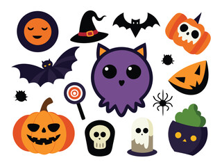 Scary and Funny Halloween Sticker Set on White