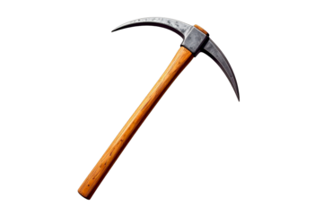 an ice axe with a wooden handle