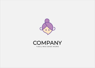 Minimalist cartoon avatar face with purple hair bun inside communication theme symbolizing chat message conversation social profile identity expression illustration.